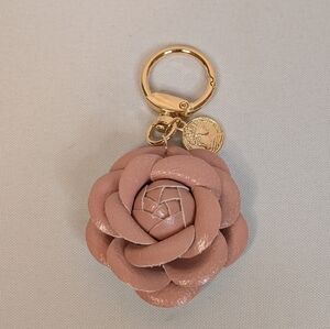 Pink And Gold Floral Rosebud Keychain Bag Charm Handmade Accessory